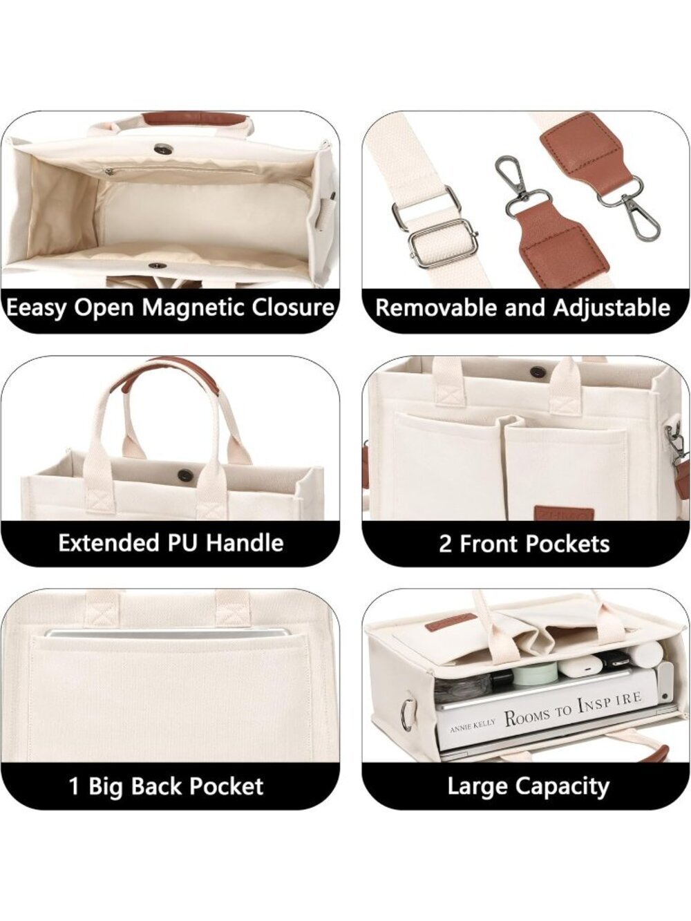 Women's Beige Travel Nurse Teacher Purse Laptop Tote Crossbody HandbagsWomen's B - Picture 5 of 6